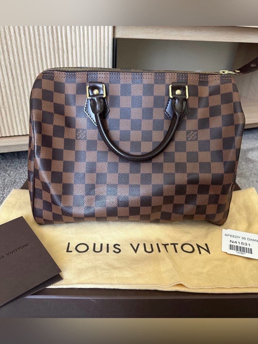 Louis Vuitton Damier Ebene Speedy 30 Duffel Bag in Brown